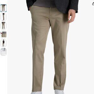 NWT Haggar Men's Iron Free Khaki Straight Fit Flat Front Pants, khaki, 42x32